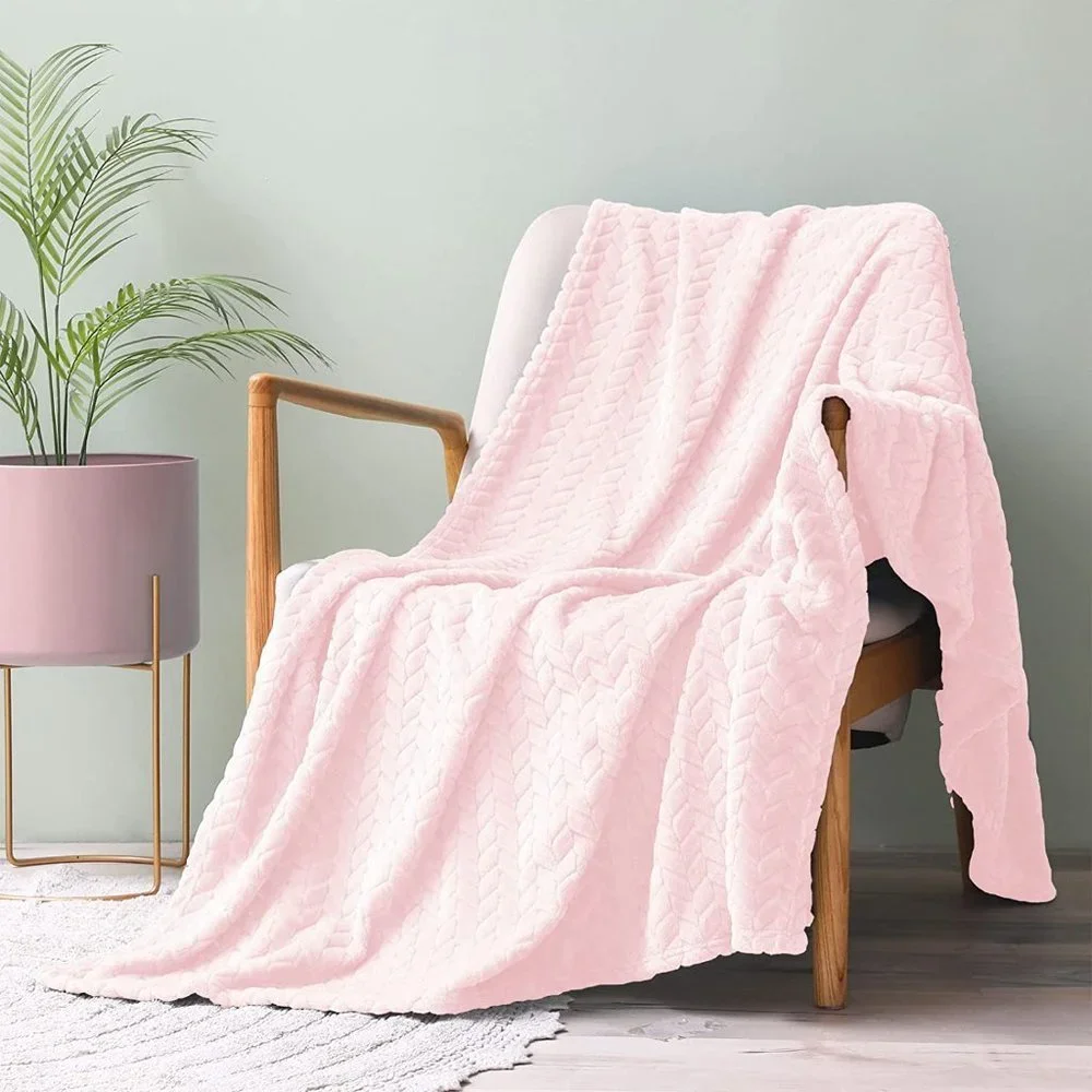 Trendy Black Knit Jacquard Weave Pattern Decorative Warm Flannel Bed Blanket - Picture 11 of 16